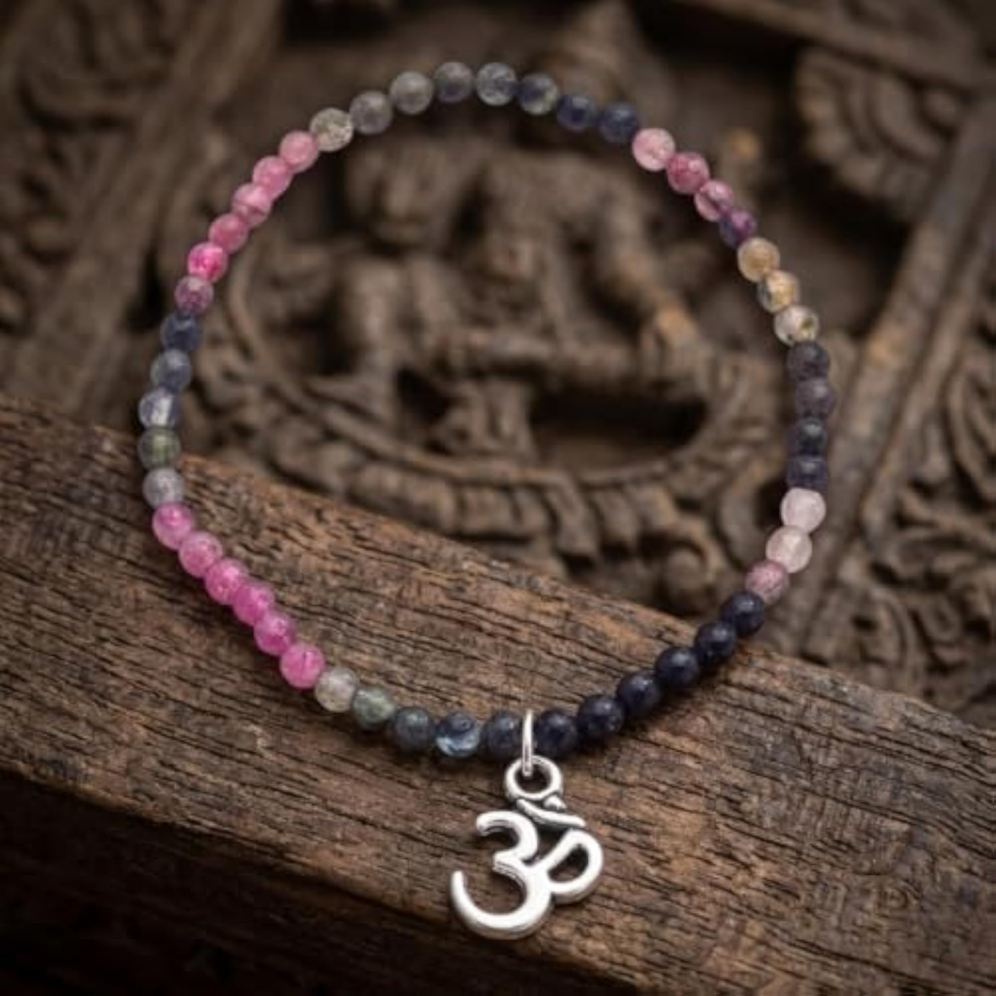 Natural Tourmaline Stone Bracelet with Om Charm